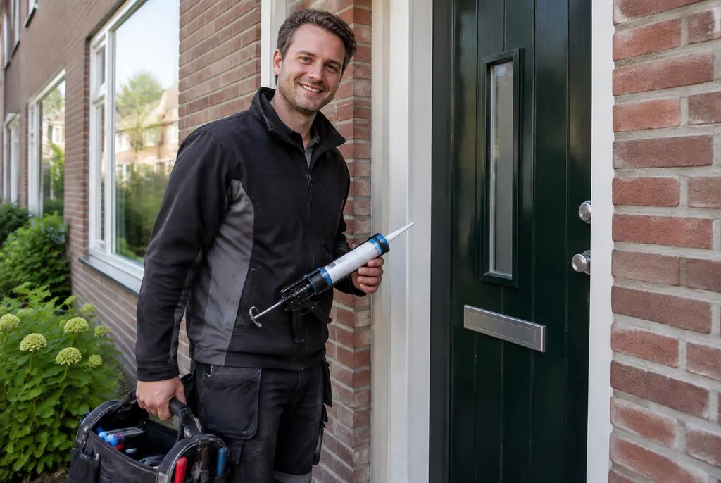 Vakman van Kitbedrijf Vreeland bij de voordeur van een woning